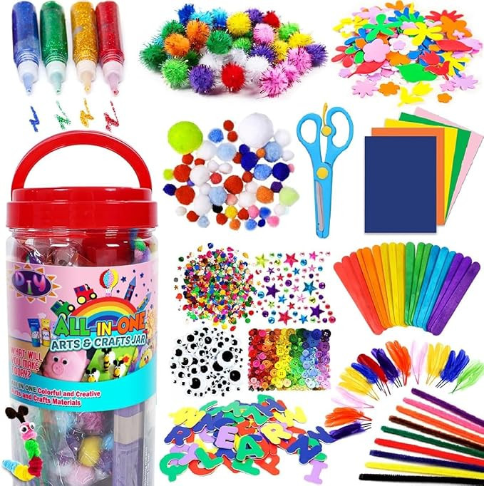 FUNZBO Arts and Crafts Supplies for Kids - Craft Kit with Glitter Glue Stick, Pipe Cleaners Pom P... | Amazon (US)