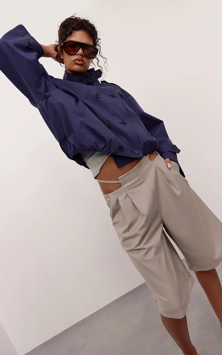 Grey Woven Tie Detail Tailored Long Shorts | PrettyLittleThing US