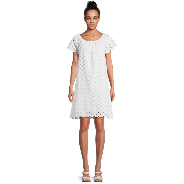Time and Tru Women’s Eyelet Mini Dress with Short Sleeves, Sizes XS-XXXL | Walmart (US)