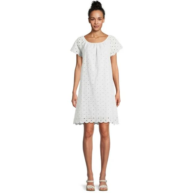 Time and Tru Women’s Eyelet Mini Dress with Short Sleeves, Sizes XS-XXXL - Walmart.com | Walmart (US)