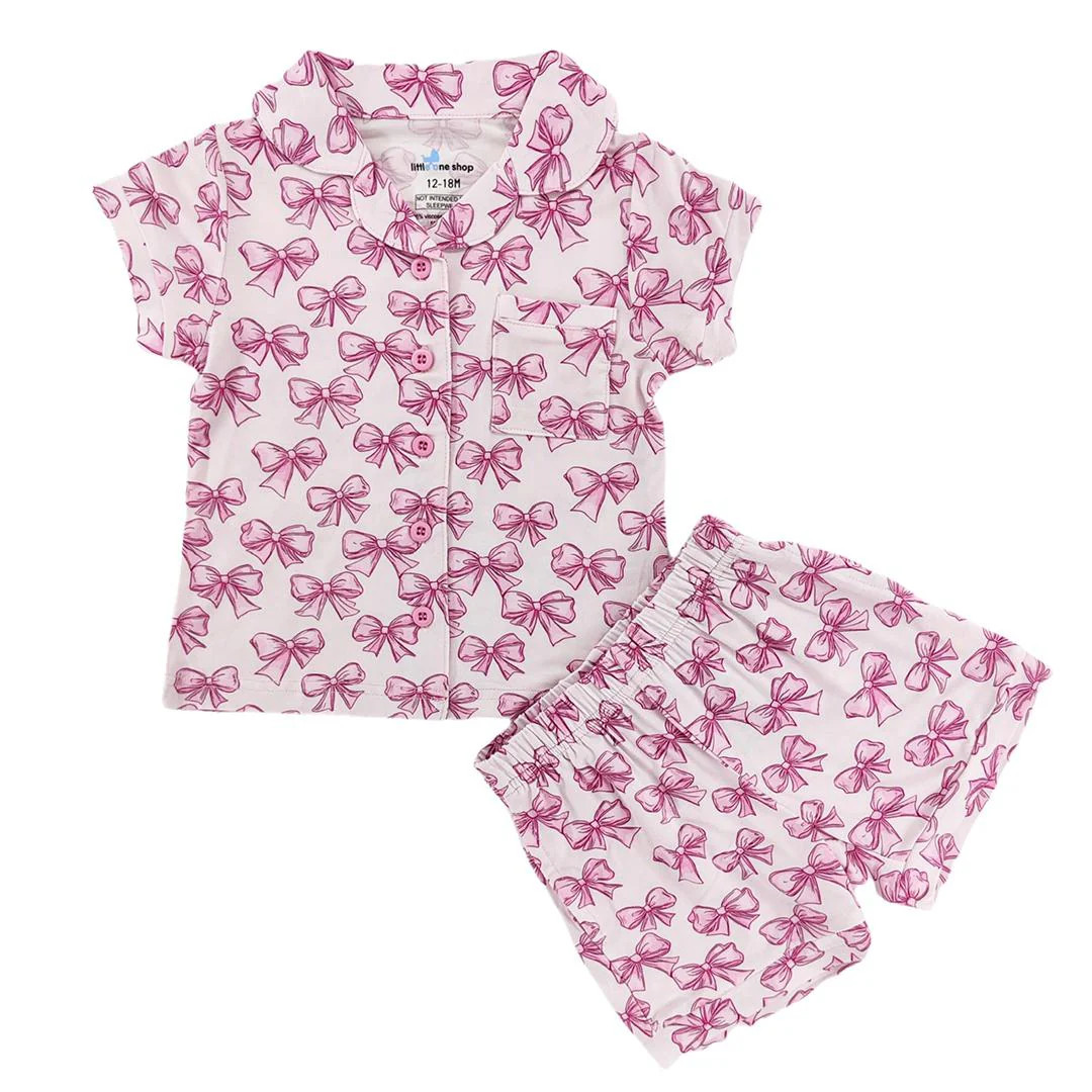 Pretty In Pink Bamboo Short Button Up Set | Little One Shop Co