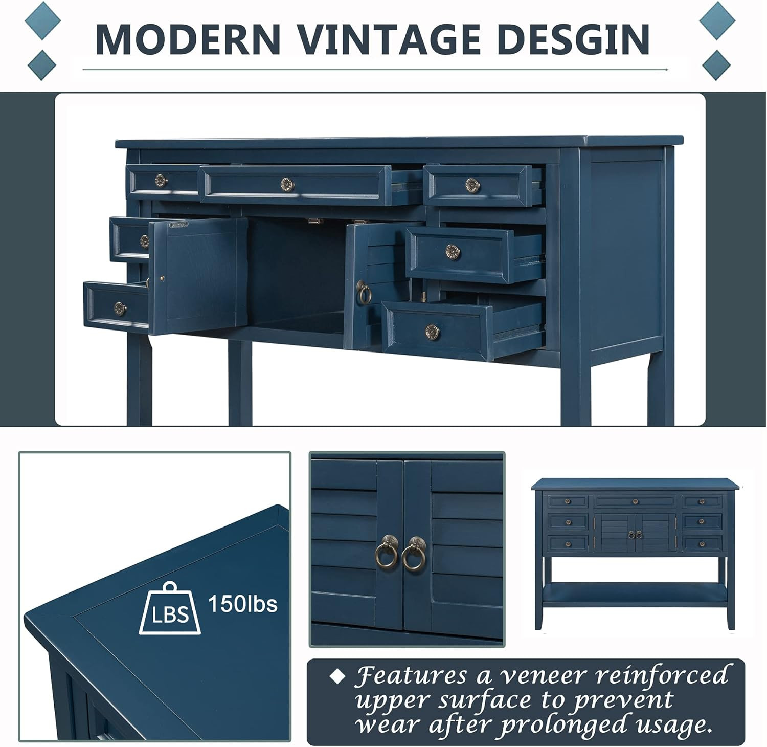 Amposei 45'' Buffet Table Wood Console Sofa Table Modern Entryway Sideboard Table Storage Cabinet... | Amazon (US)