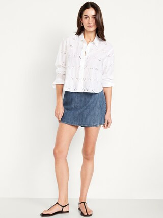 High-Waisted Faux-Wrap Jean Mini Skort | Old Navy (US)