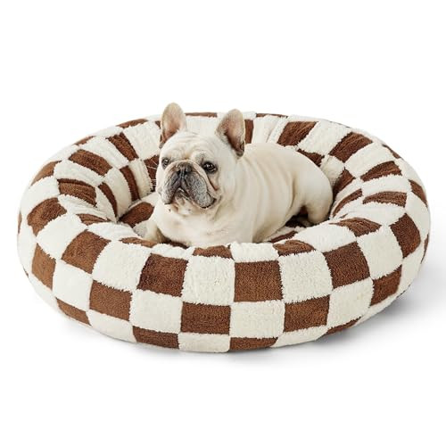 Lesure Donut Small Dog Bed - Round Cat Beds for Indoor Cats Anti-Anxiety Calming Pet Beds, Washable Cute Modern Beds with Teddy Sherpa Plush & Anti Slip Bottom Brwon | Amazon (US)