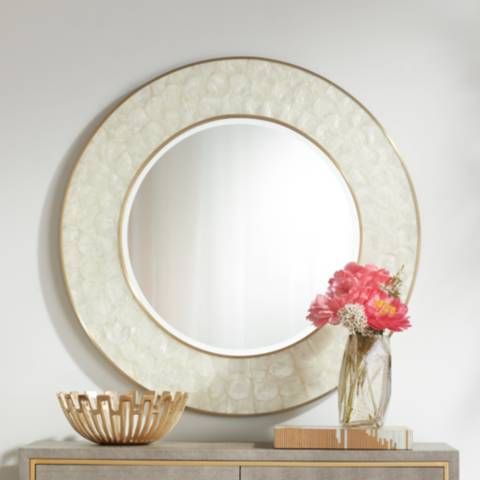 Monaco White Shell 32" Round Wall Mirror | Lamps Plus