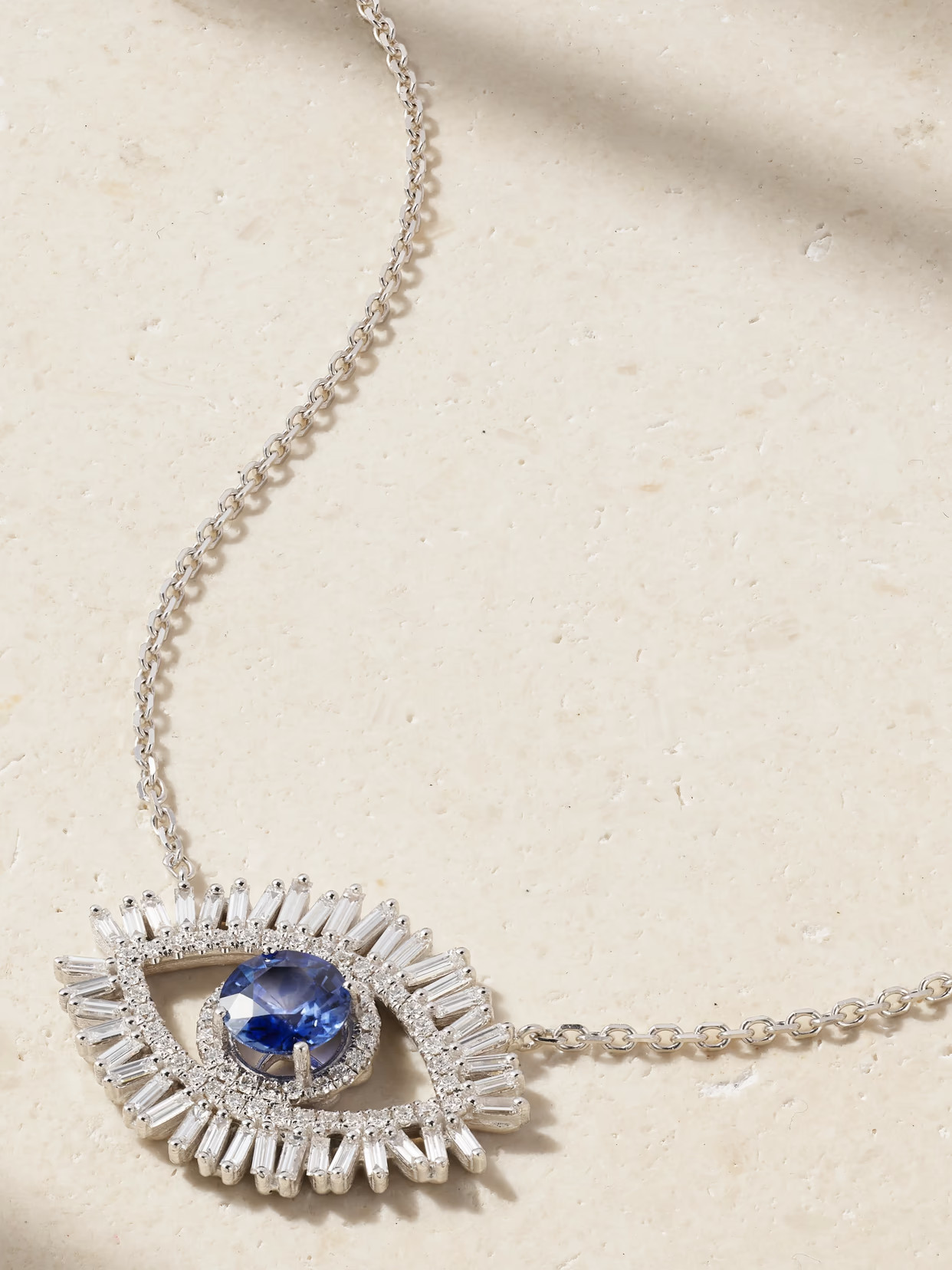 Suzanne Kalan - Evil Eye 18-karat White Gold, Sapphire And Diamond Necklace - Silver | NET-A-PORTER (US)