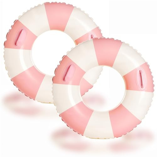 Large Swimming Ring for Adults Lake Pink Striped Pool Lounge Floats for Adults Pool Beach Raft & Inflatables for Adults Summer Holiday Pool Party (Pink Striped,2) | Amazon (US)