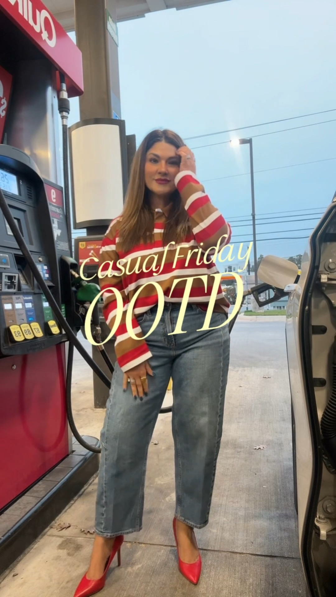 Gas Station Diaries ☕️✨ Casual Friday, iced coffee in hand (because WHY does bought coffee taste better? 😂). Hope you have the best day—outfit linked on my LTK 💛

#LTKMidsize #LTKOver40 #LTKmorningroutine