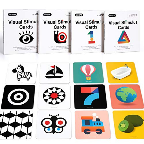 beiens High Contrast Baby Flashcard, 80 Pcs 160 Page Black White Colorful Visual Stimulation Learning Activity Card for Babies Ages 0-3-6-12-36 Months, 5.5'' x 5.5'' Newborn Infants Toys Gift | Amazon (US)