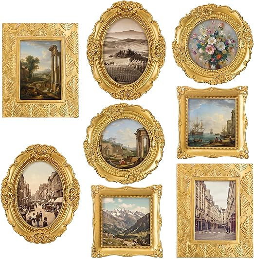 Vicenpal 8 Pcs Small Gold Picture Frames Vintage Mini Photo Frames Oval Baroque Antique Ornate De... | Amazon (US)