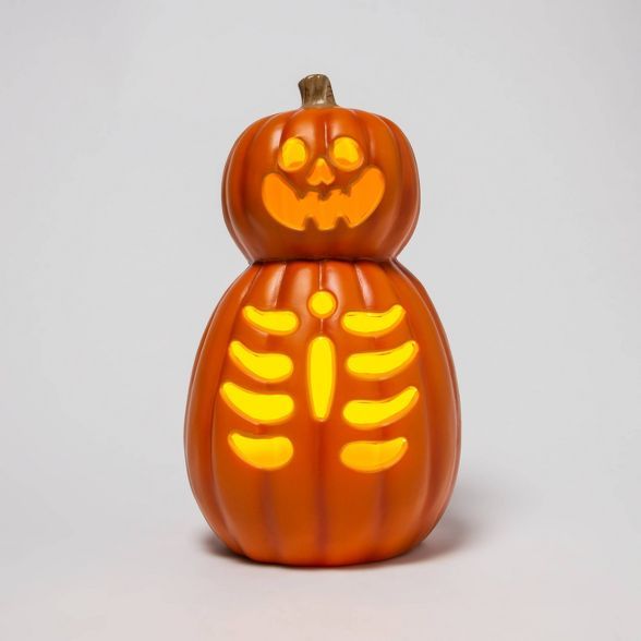 Lit Double Stack Pumpkin with Skeleton Halloween Decorative Prop - Hyde &#38; EEK! Boutique&#8482... | Target