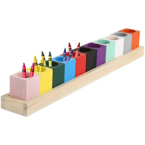 Wooden Colored Crayon Holder, 11-Cups Pencil Organizers, Marker Storage Containers, Desk Crayon C... | Walmart (US)