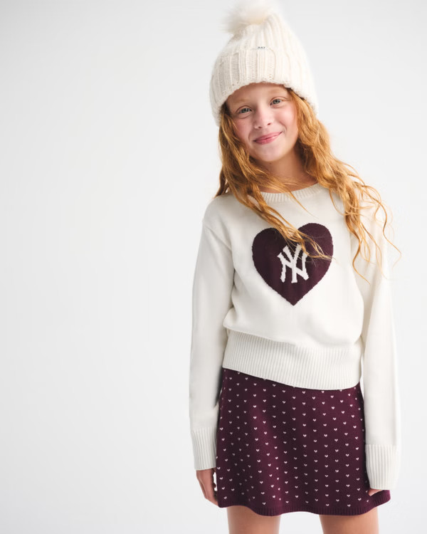 girls new york yankees graphic crew sweater | girls tops | Abercrombie.com | Abercrombie & Fitch (US)