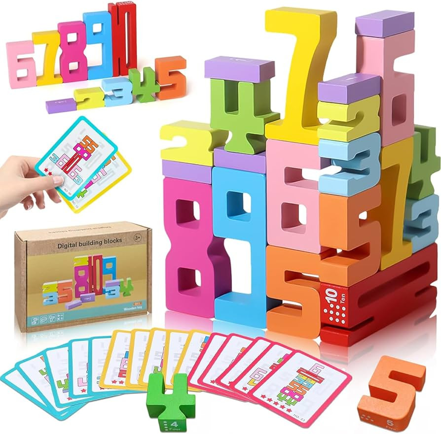20Pcs Wooden Number Building Blocks, Digital Building Number Blocks, Wooden Number Blocks, Balanc... | Amazon (US)