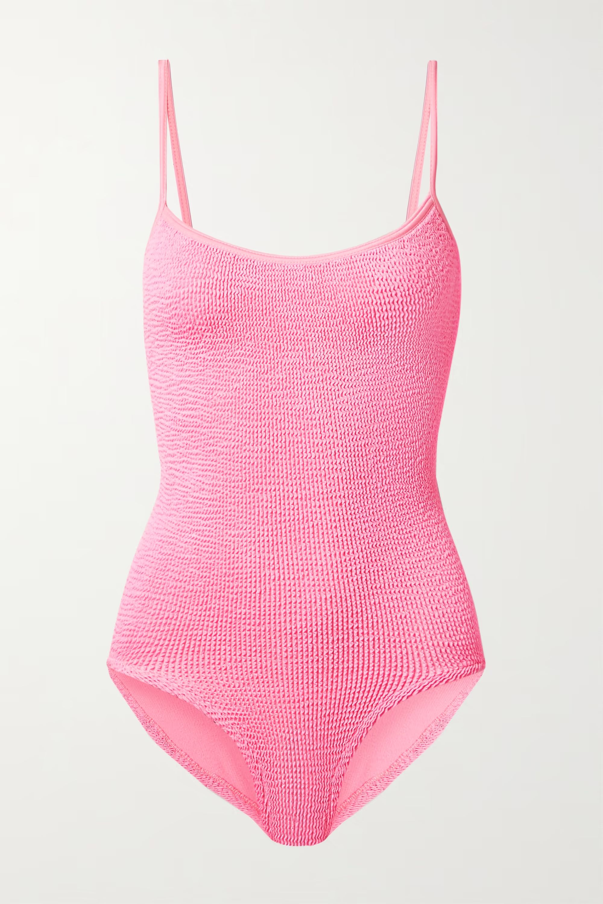 Bright pink + NET SUSTAIN Maria seersucker swimsuit | HUNZA G | NET-A-PORTER | NET-A-PORTER (US)