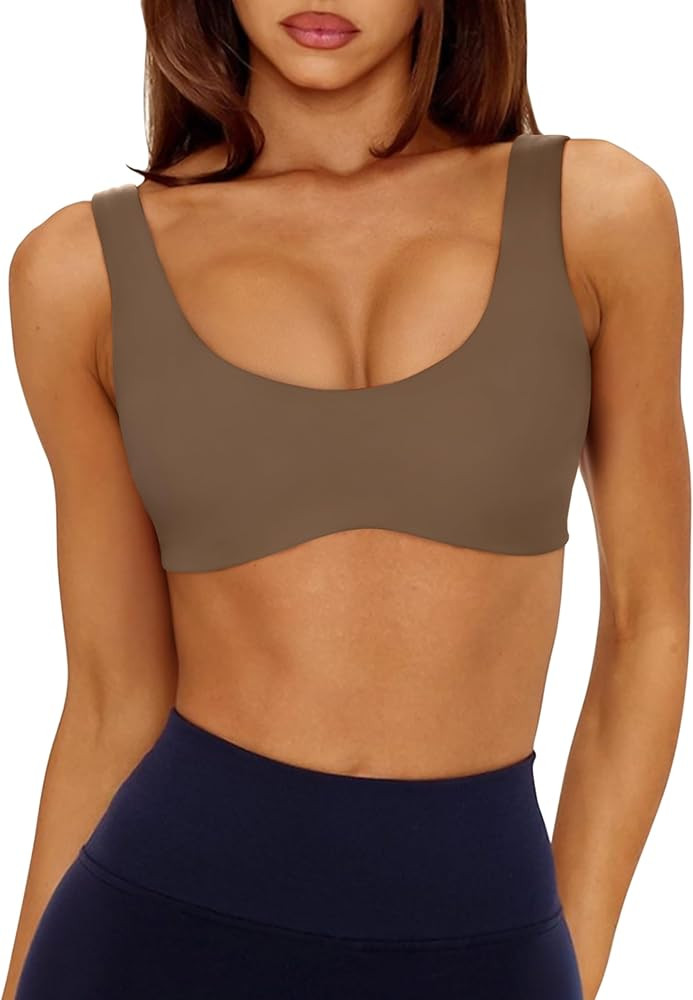 LASLULU Sexy Sports Bras for Women Scoop Neck Sleeveless Padded Bra Workout Yoga Crop Top | Amazon (US)