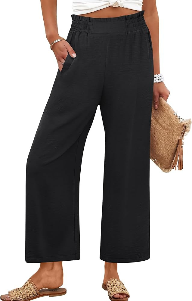 ANRABESS Womens Wide Leg Palazzo Pants Summer Beach High Waisted Cropped Flowy Pants 2026 Dressy ... | Amazon (US)
