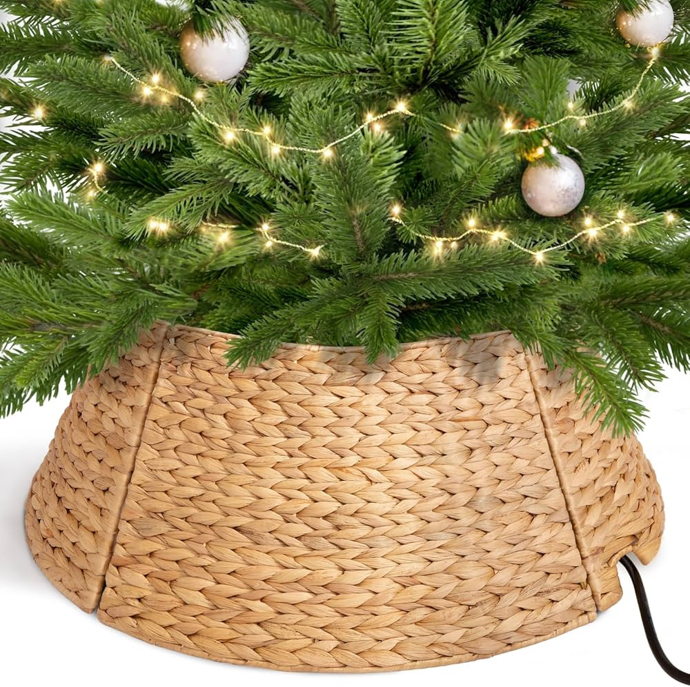 30" Water Hyacinth Christmas Tree Collar - Smart Cord Cut-Out & Handcrafted Herringbone Woven Pat... | Amazon (US)