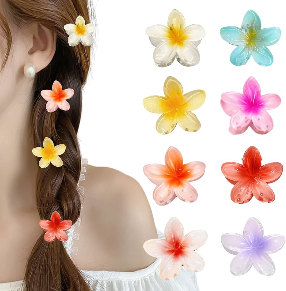 8 Pcs Hawaiian Flower Hair Claw Clips Cute Mini Plumeria Hibiscus Hair Clips for Women Girls Hair... | Amazon (US)