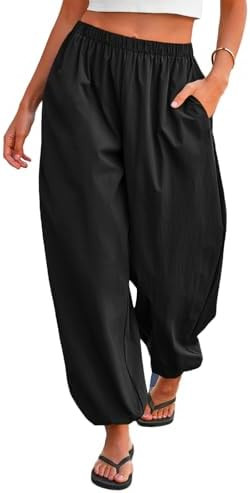 Tankaneo Womens Balloon Pants Trendy Casual Elastic Waist Wide Leg Harem Pants Baggy Pleated Lant... | Amazon (US)