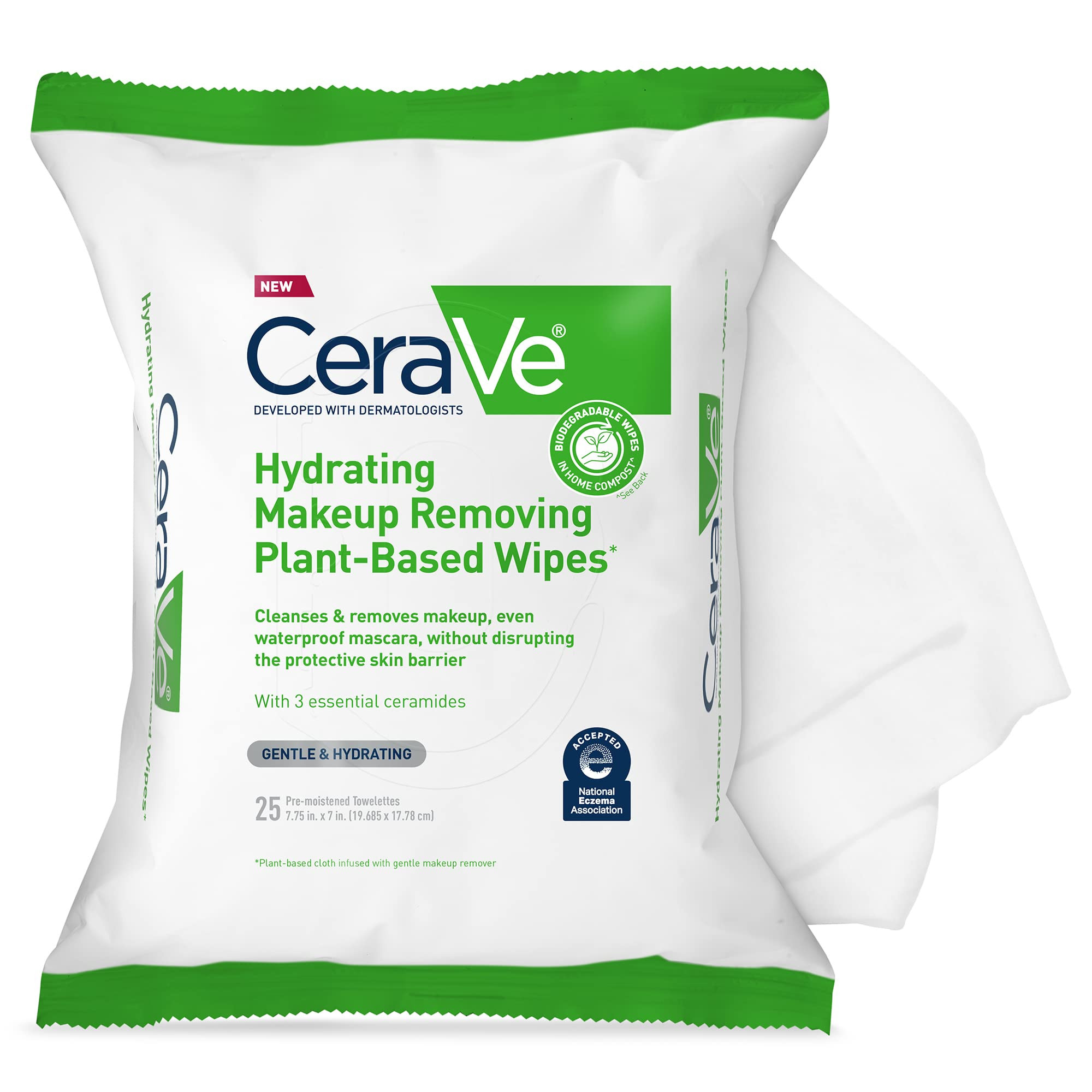 CeraVe Hydrating Facial Cleansing Makeup Remover Wipes, Plant Based Face Wipes, Biodegradable in ... | Amazon (US)