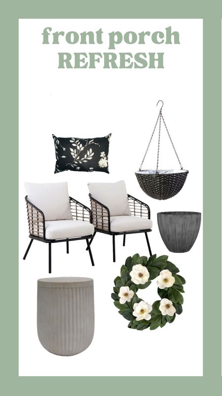 Front porch spring makeover with At Home! Black and white, cozy front porch, small patio, small balcony, small porch 

#LTKhome #LTKfindsunder50 #LTKSeasonal