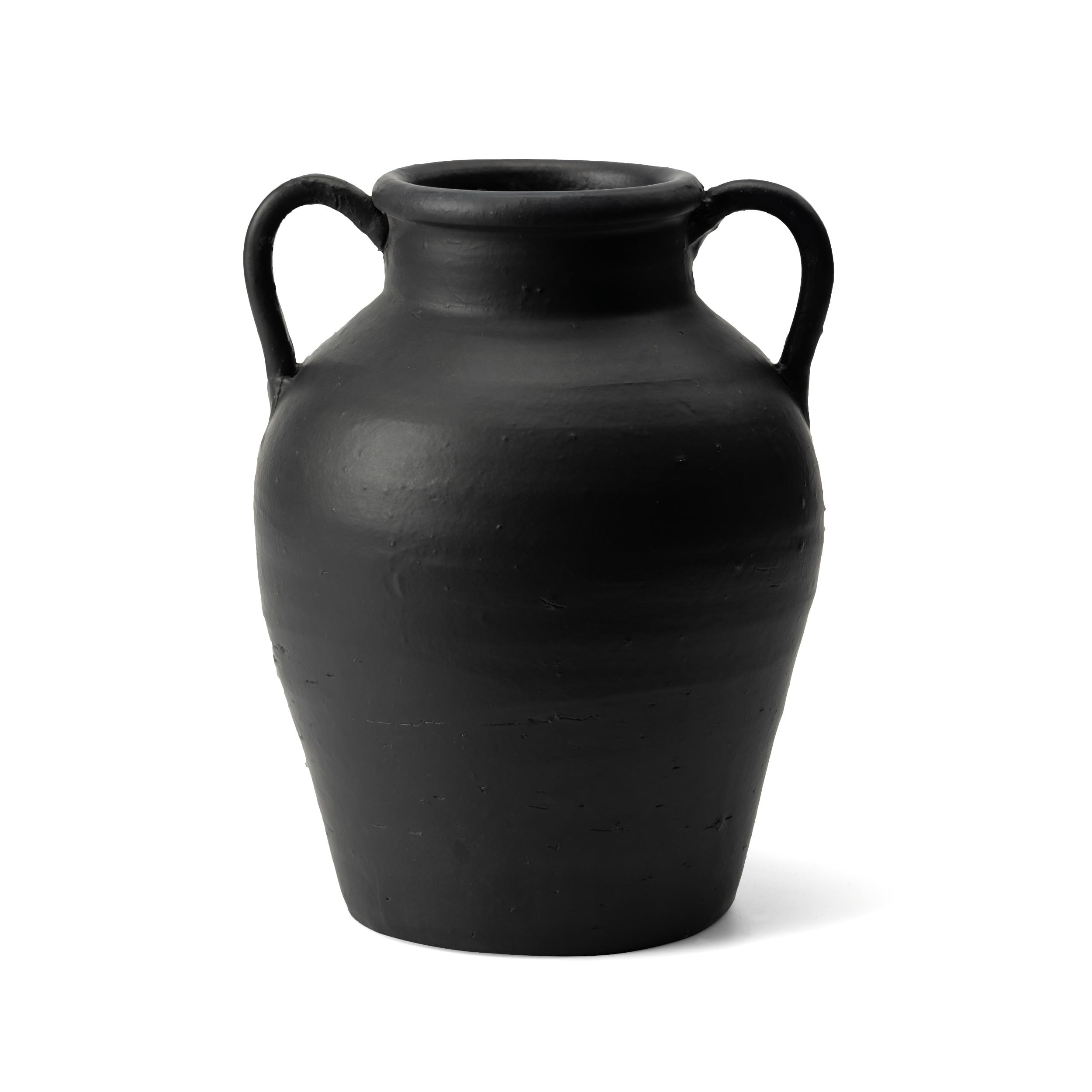 Wild Works Bailey Handmade Black Vase with 2 Ear Design - 9.6'' Tall Terracotta Vase, Vintage Rus... | Amazon (US)