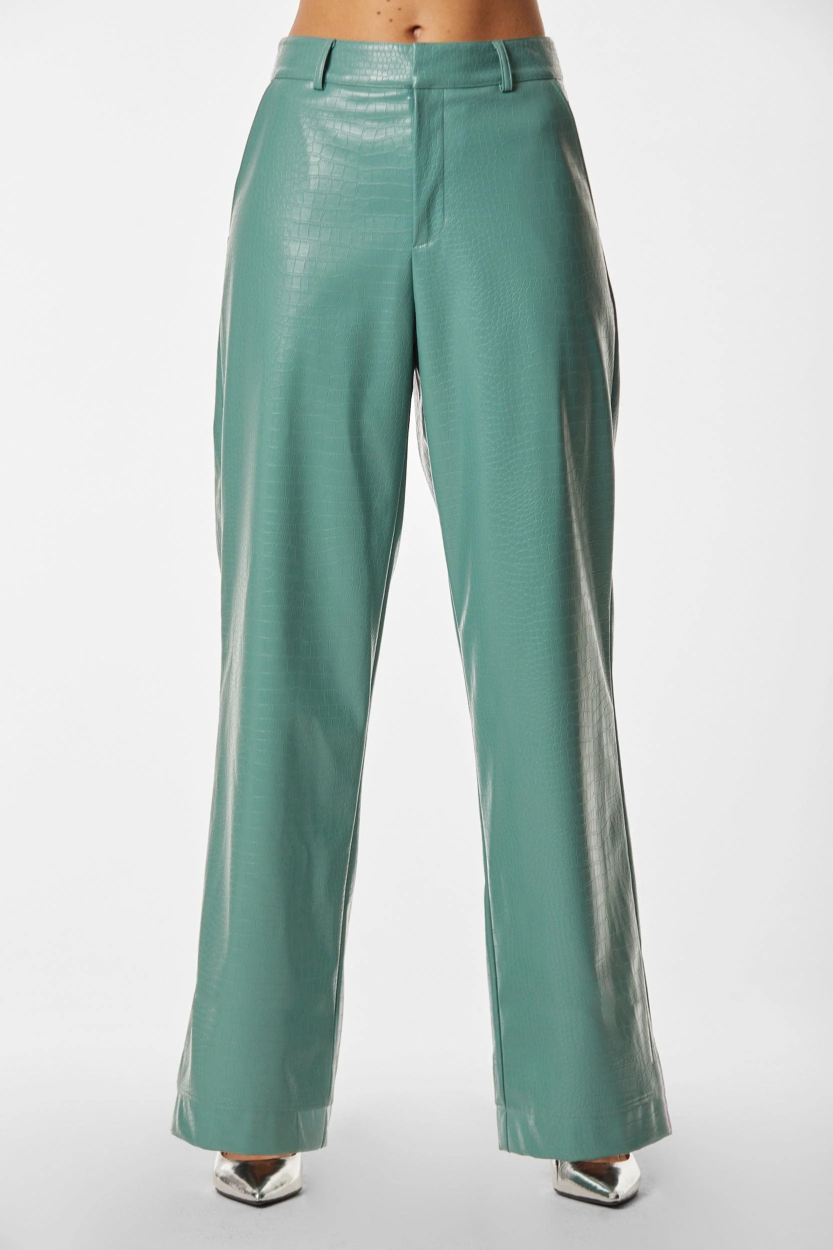 Croco Faux Leather Pant - Sage | The Noli Shop