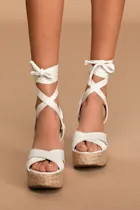 Esme White Lace-Up Espadrille Wedges | Lulus (US)