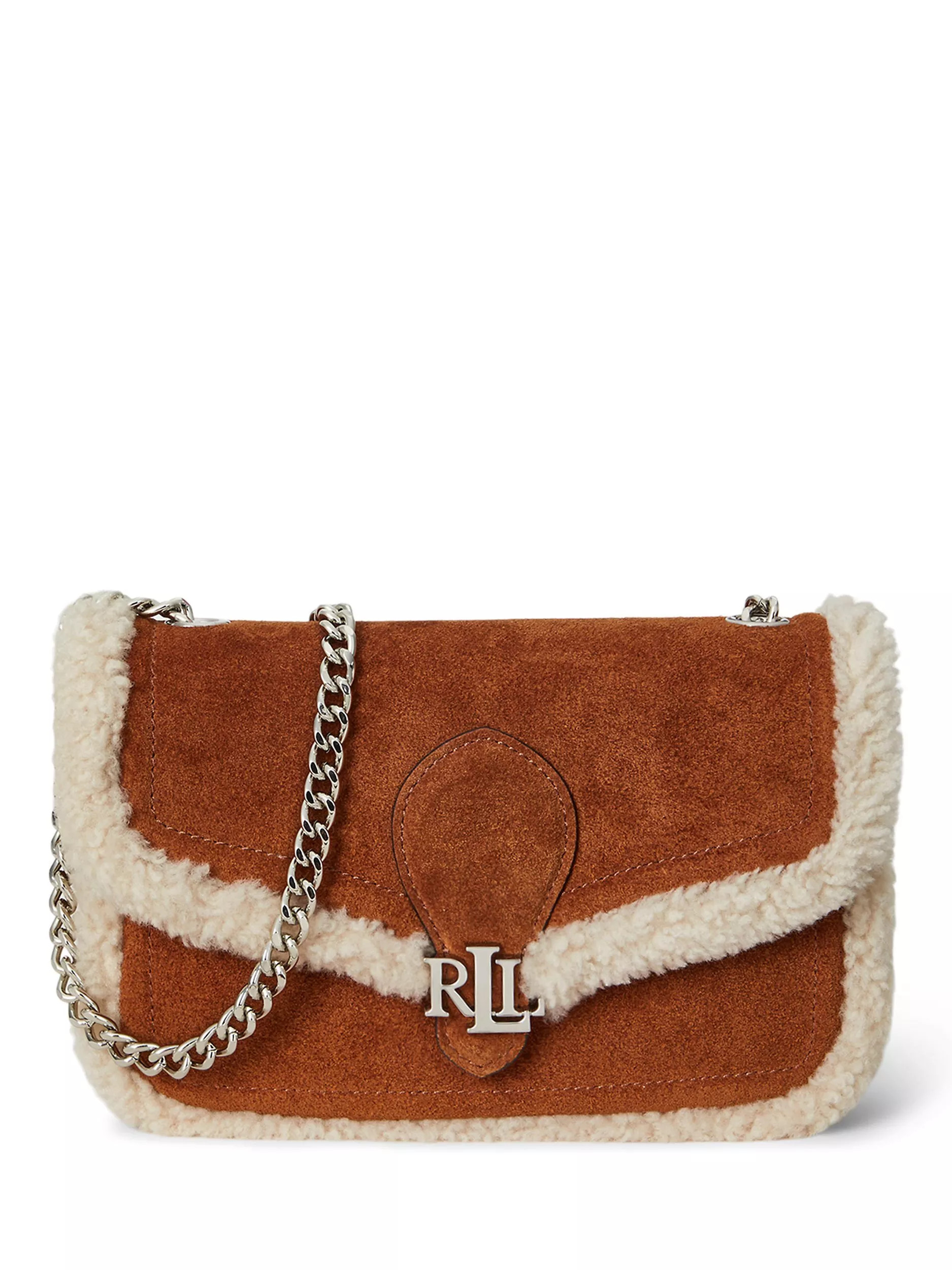 Lauren Ralph Lauren Bradley Suede Shearling Crossbody Wallet, Tan/Multi | John Lewis (UK)