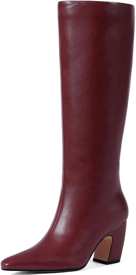 Women's Knee High Boots, Comfortable Square Toe Faux Leather Boot Fashion Long Tall Boots for Rid... | Amazon (US)