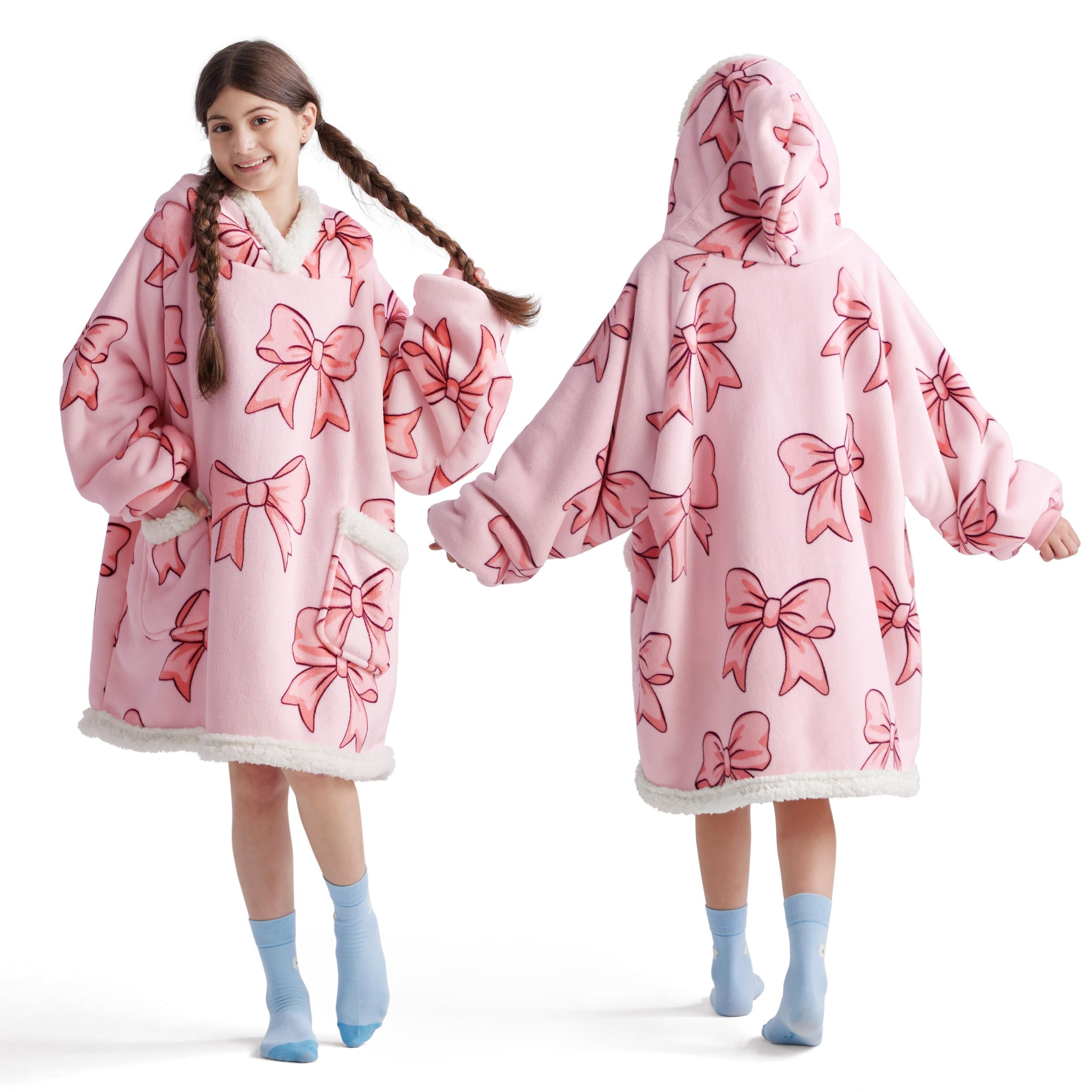 Bedsure Wearable Blanket Hoodie, Sherpa Hooded Blanket Printed for Adult & Kids as Gifts for Wome... | Amazon (US)