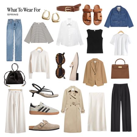 Spring Capsule Wardrobe | see other post for accessory links!

Striped T-shirt, trench coat, linen trousers, denim jacket, jeans, blazer, tote bag, casual style, workwear, clutch bag, heels, Birkenstocks,  designate season, tailored trousers, sandals, loafers 

#LTKSeasonal #LTKstyletip #LTKeurope