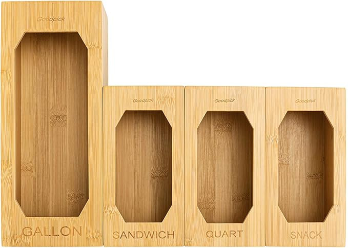 Goodpick Bamboo Food Storage Bag Organizer, Kitchen Drawer Organizer Set of 4 for Ziploc, Glad, S... | Amazon (US)