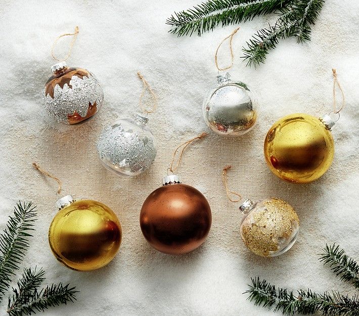 Mercury Gold & Silver Glitter Ball Ornaments, Set of 7 | Pottery Barn Kids