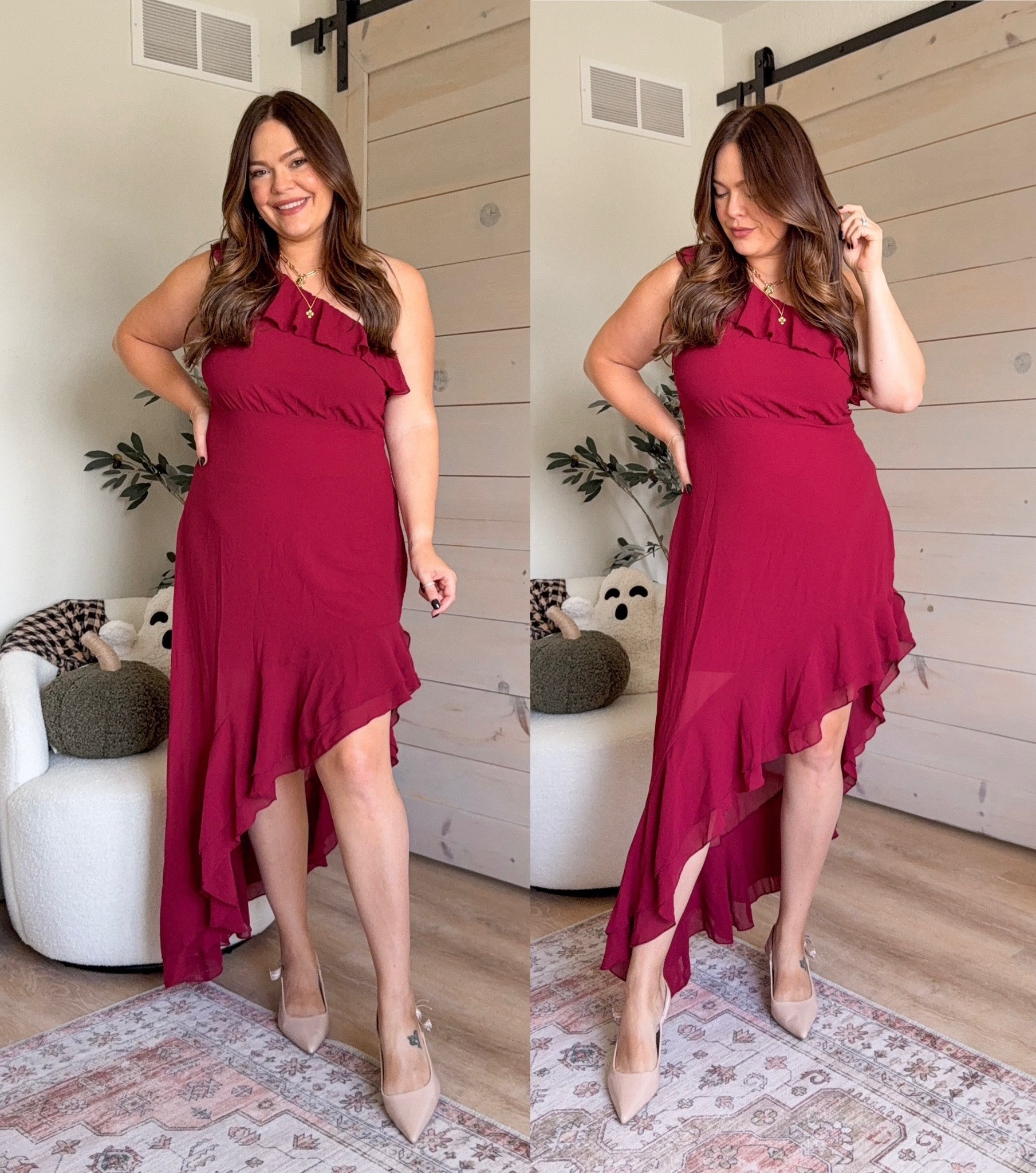 Fall wedding guest dress one shoulder midi dress - I got a size L // Fall fashion. Fall dress. Fall wedding outfit idea. Fall family photos outfit 

#LTKFindsUnder50 #LTKStyleTip #LTKSeasonal