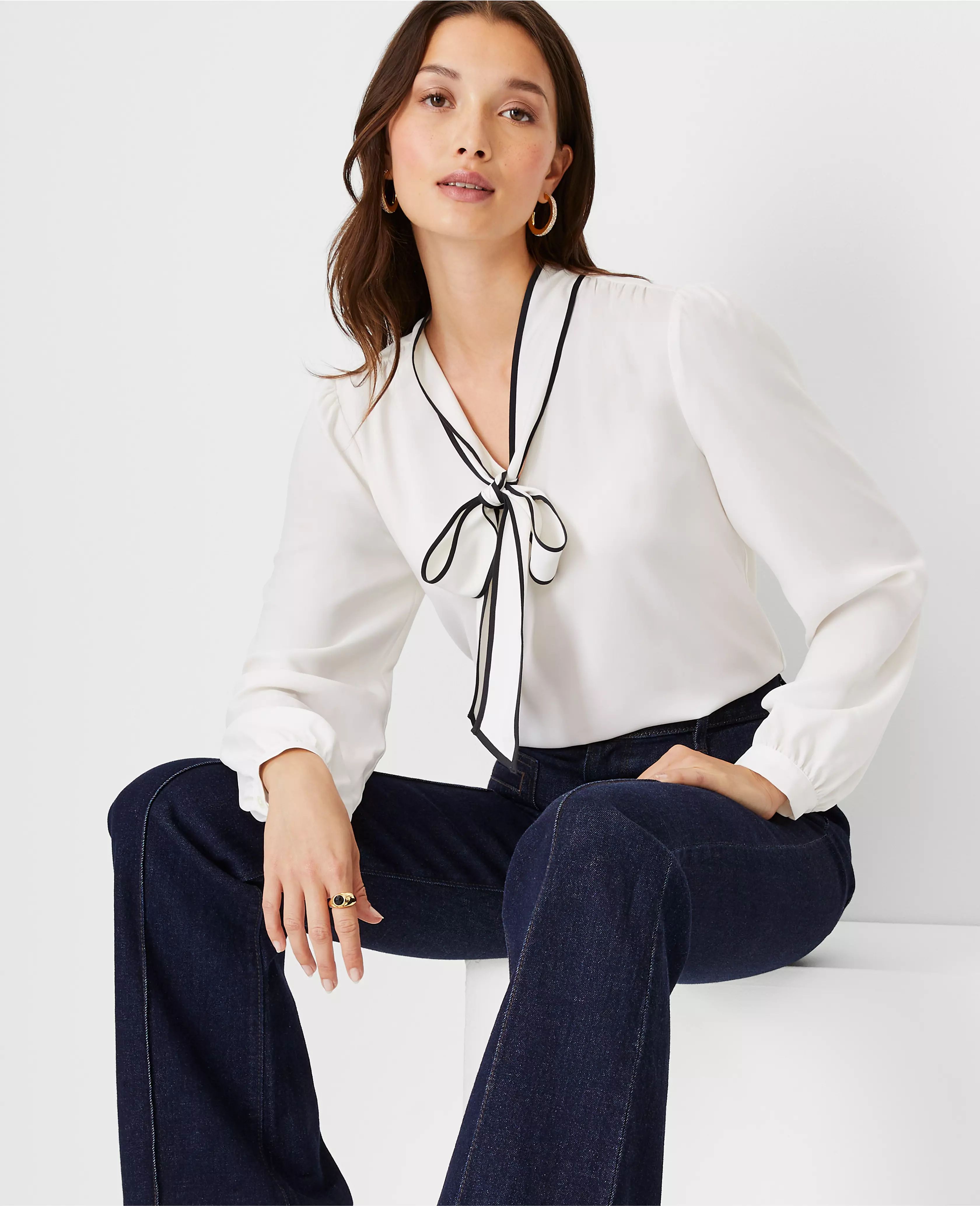 Tipped Tie Neck Top | Ann Taylor (US)