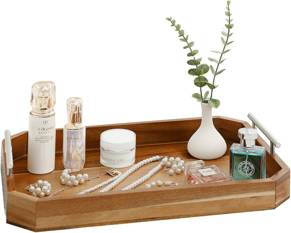 Wooden Serving Tray with Handles – Premium Acacia Wood Tray for Couch, Coffee Table, Ottoman, o... | Amazon (US)