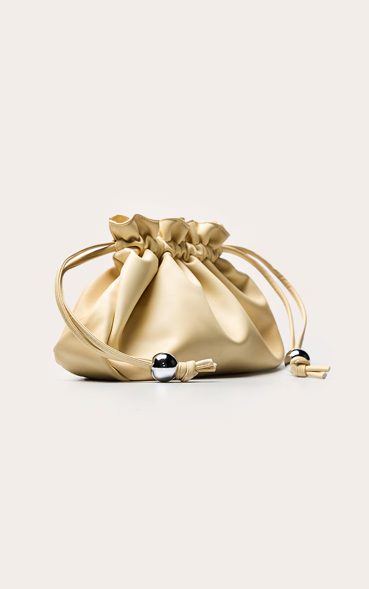 Butter Yellow Bead Ruched Pouch Clutch Bag | PrettyLittleThing US