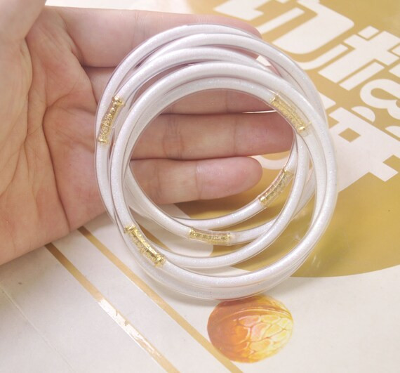 Free shipping!!Plastic bangles bracelet,White Jelly Bangles,1 set/5Pcs,Fashion Glitter Jelly Bang... | Etsy (US)