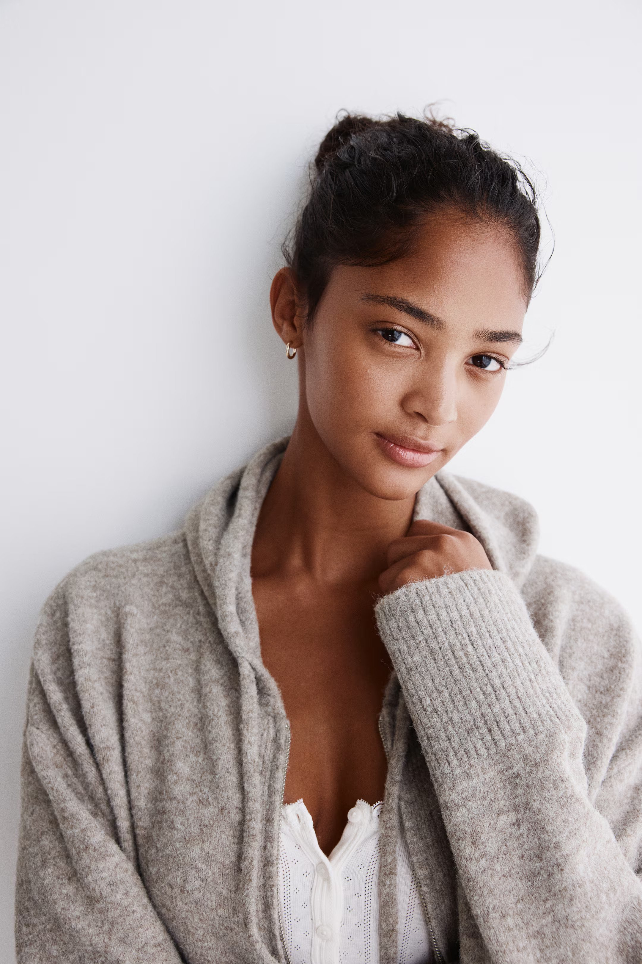 Knitted zip-through hoodie - Beige marl - Ladies | H&M GB | H&M (UK, MY, IN, SG, PH, TW, HK)