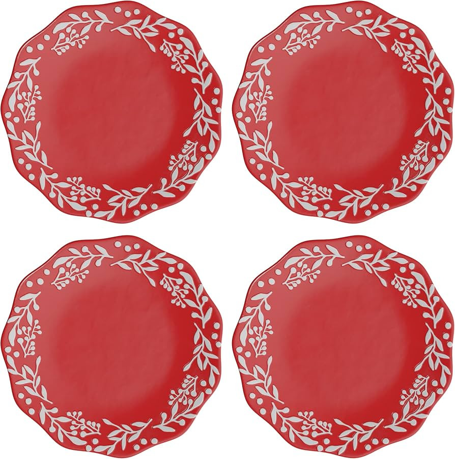 American Atelier Dinner Plates with Mistletoe Border | Set of 4 Dinnerware | Holiday Themed Dishe... | Amazon (US)