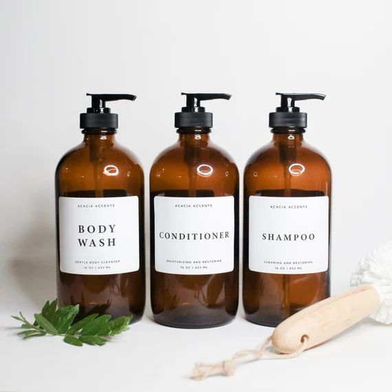 Bathroom Trio Dispensers  Amber Plastic Dispensers  Shampoo - Etsy | Etsy (US)