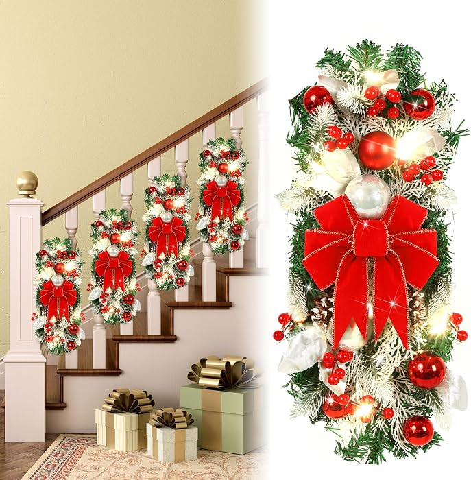 Giegxin 4 Pcs 19.7 Inches Light up Christmas Stair Teardrop Swags     LED Prelit Teardrop Swag, N... | Amazon (US)