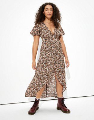 AE Printed Wrap Maxi Dress | American Eagle Outfitters (US & CA)