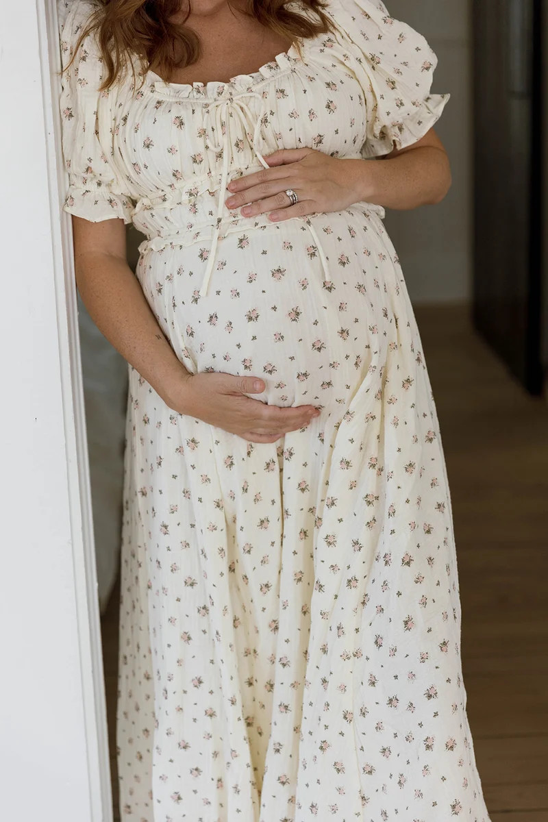 Sydnee 100% Cotton Maxi Dress in Green/Blush Floral - Bump Friendly & | Worth Collective