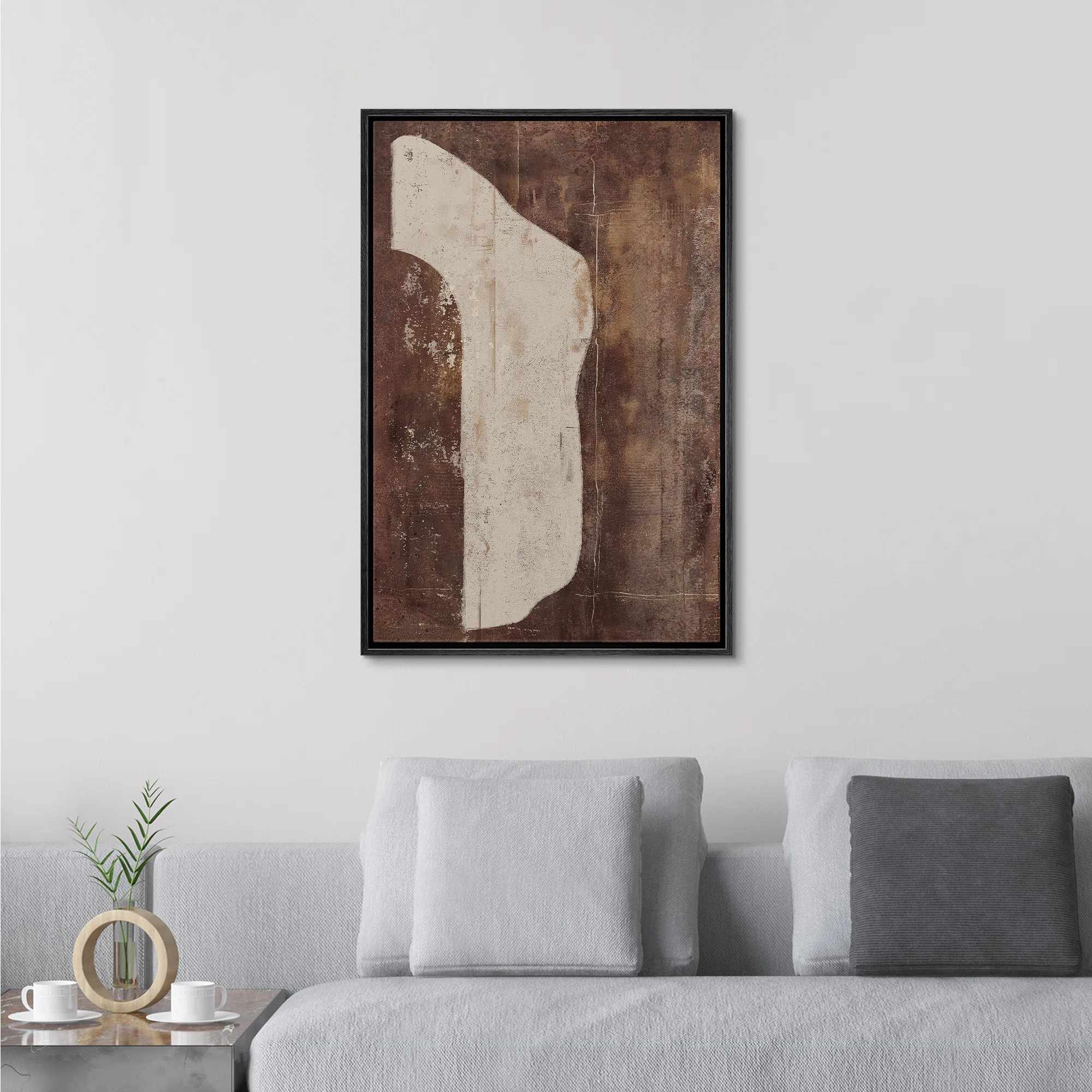 IDEA4WALL Mid Century Shape Dark Brown Neutral Abstract Shapes Large Rustic Framed Art Decor Mini... | Wayfair North America