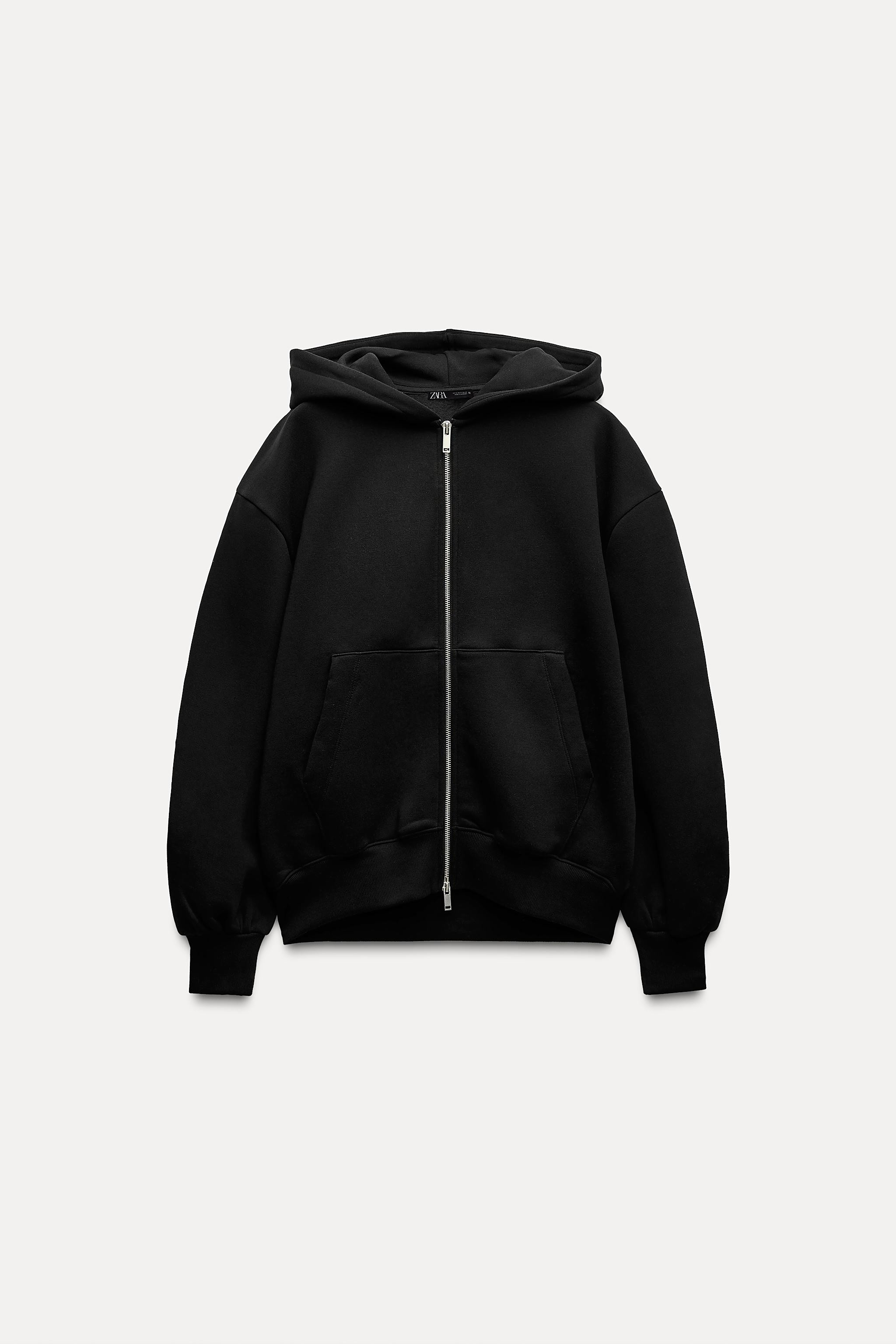 Cotton-blend hooded sweatshirt. Long sleeves with ribbed cuffs. Metal zip fastening at the front. | Zara UK