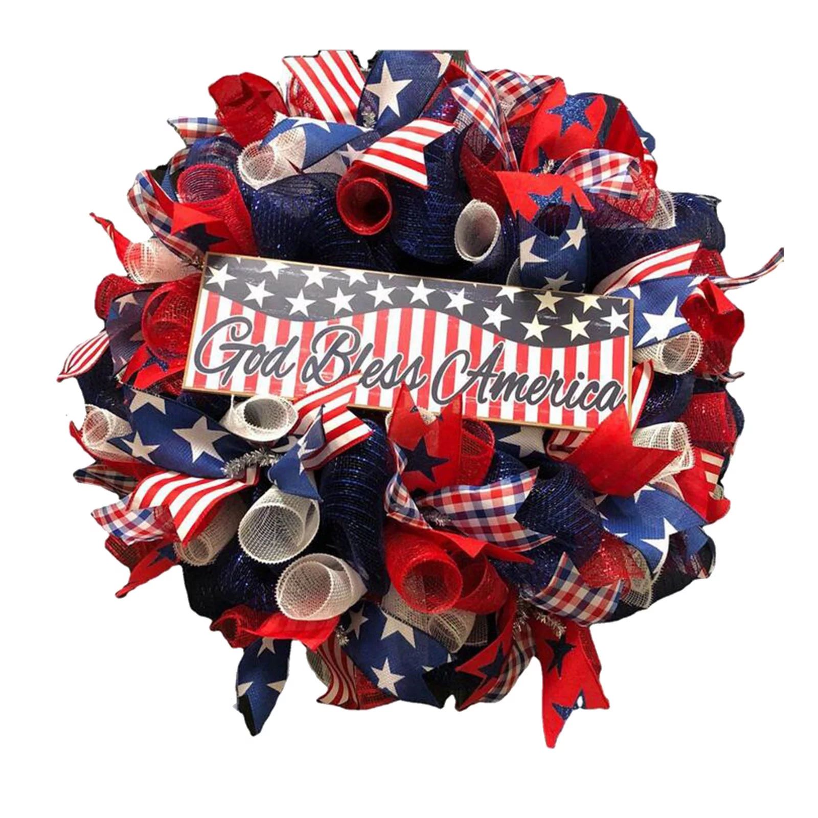 Mchoice Independence Day 4th of July Wreath Porch Decoration Front Door Outdoor Hanging Wreath We... | Walmart (US)