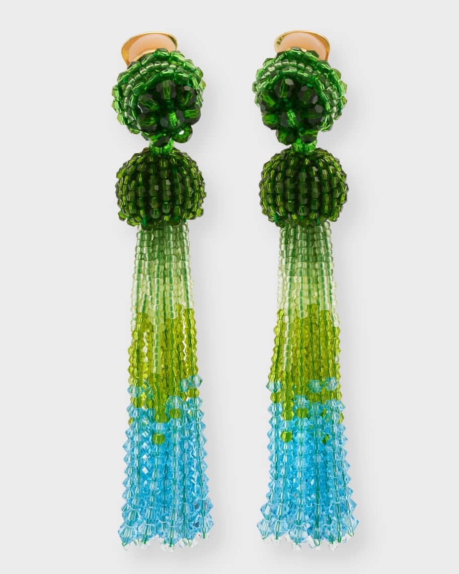 Oscar de la Renta Crystal Ombre Clip-On Tassel Earrings | Neiman Marcus